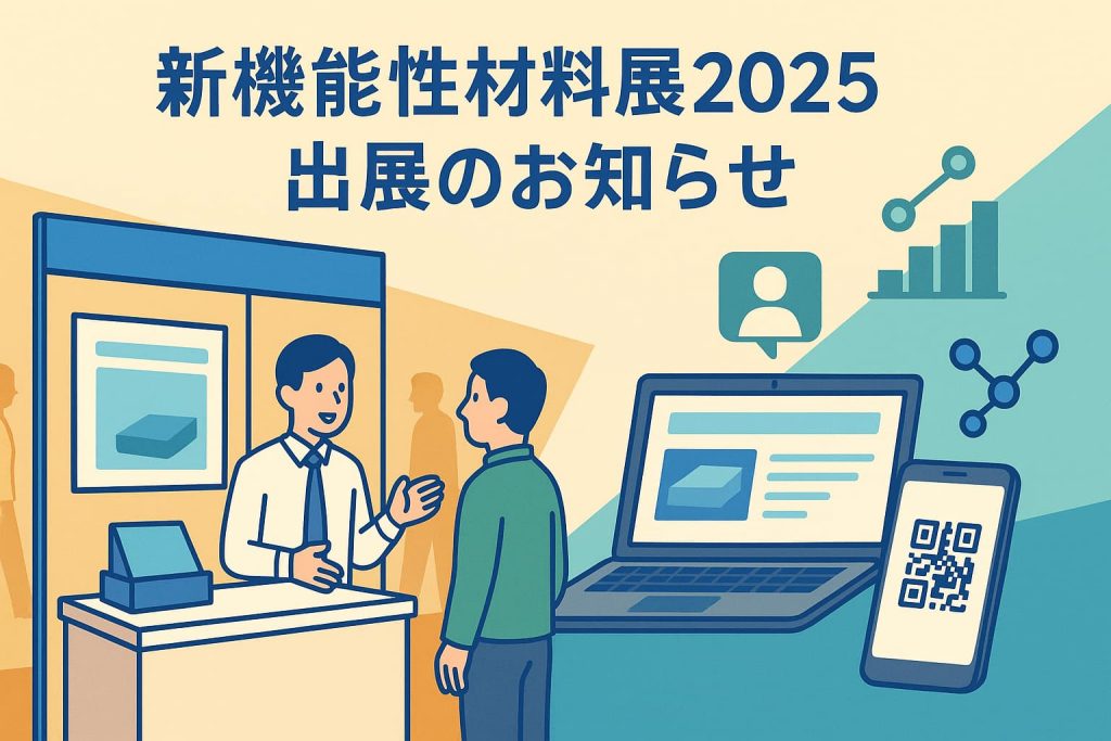 展示会の様子やデジタルデバイスのイラスト
