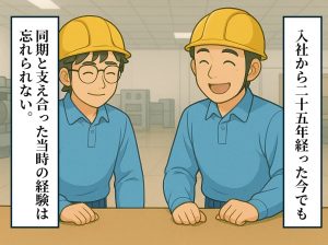 作業服を着た二人の若い男性のイラスト