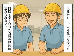 作業服を着た二人の若い男性のイラスト